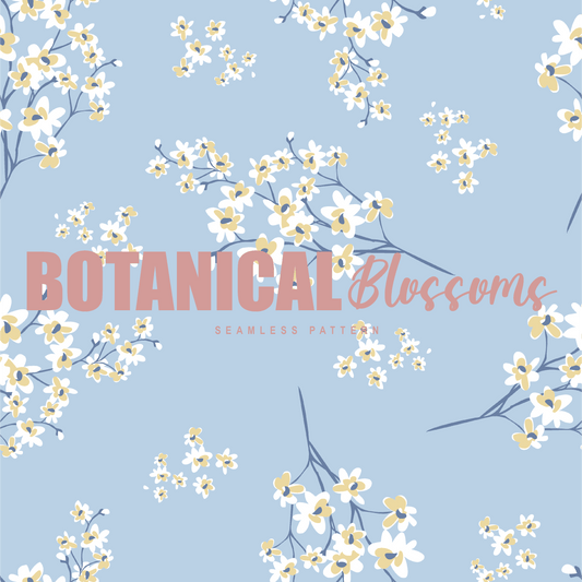 Pattern Print Botanical Bloom Blossoms Light Blue