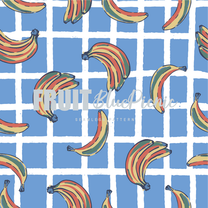 Pattern Print Fruit Blue Picnic