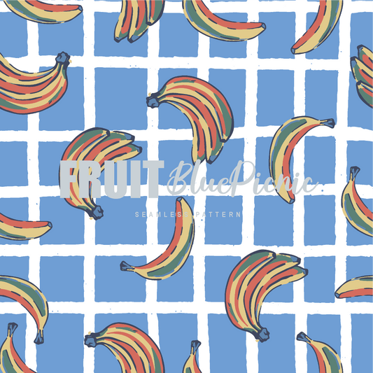 Pattern Print Fruit Blue Picnic